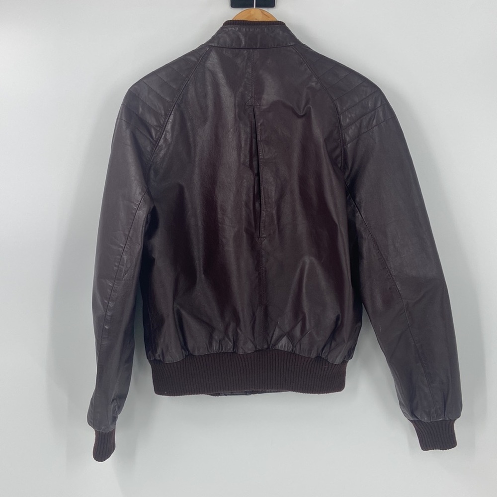Brown leather zip front bomber jacket size 38 - Picture 4 of 16